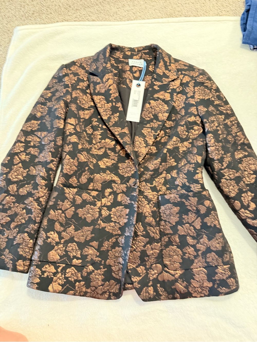 Tanya Taylor Black and Bronze Floral Jacquard Blazer